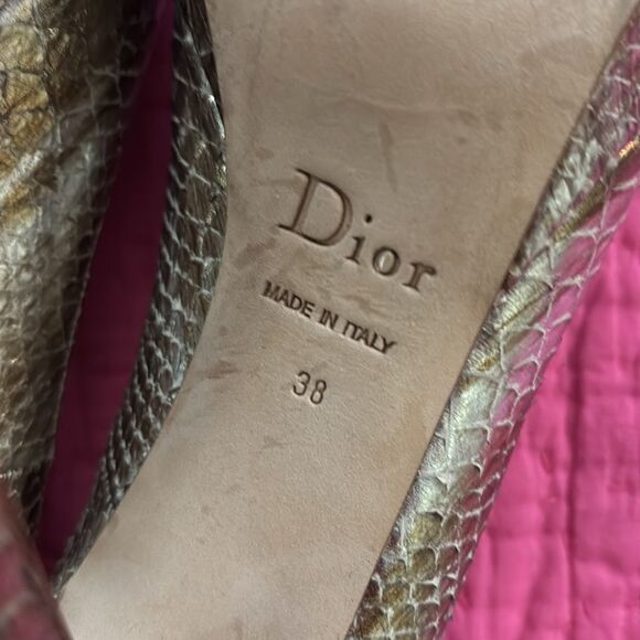 Dior Gold Peep Toe snakeskin Stiletto Heels, US8 - Picture 11 of 11